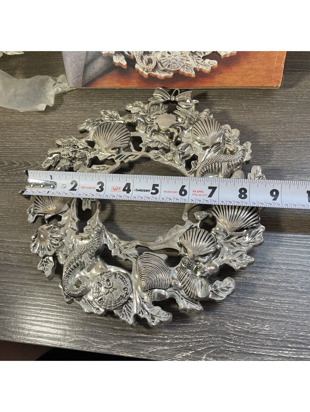 Godinger 1994 Silver Plated Seashell Coastal Wreath Trivet Seahorse Starfish